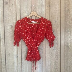 Faithfull the Brand Red Floral Wrap Blouse